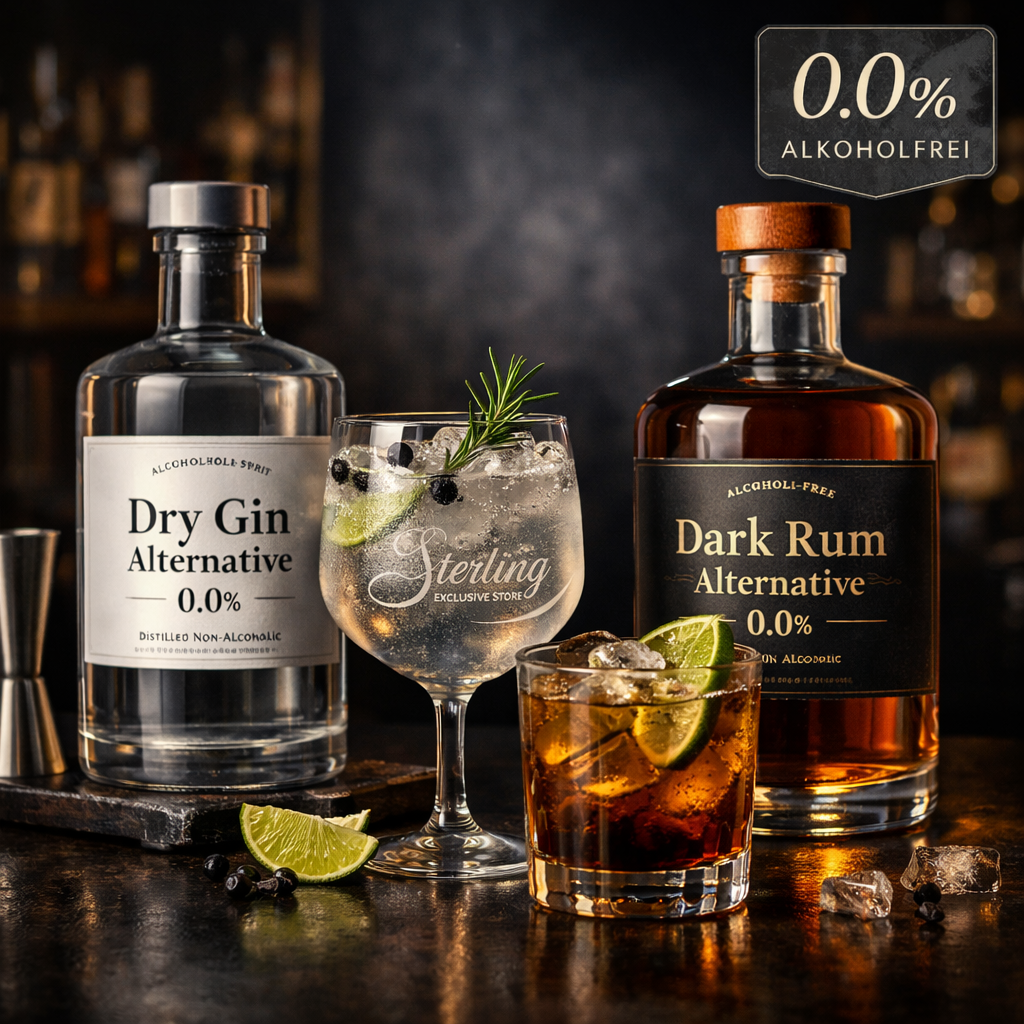 Alkoholfreie Alternativen zu Rum & Co Glasflaschen  Gläser 0,0% 