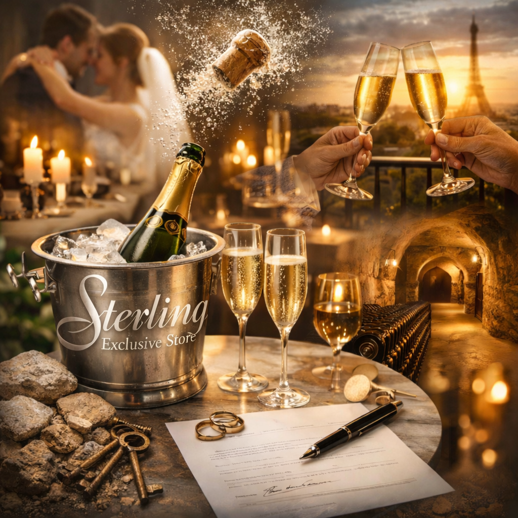 Champagner Flaschenkühler Gläser Korken Sonnenuntergang Festlichkeiten Hochzeit