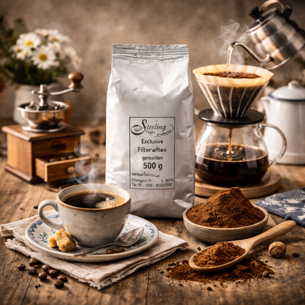 Filterkaffee Tasse Tischdecke Kaffeemehl 