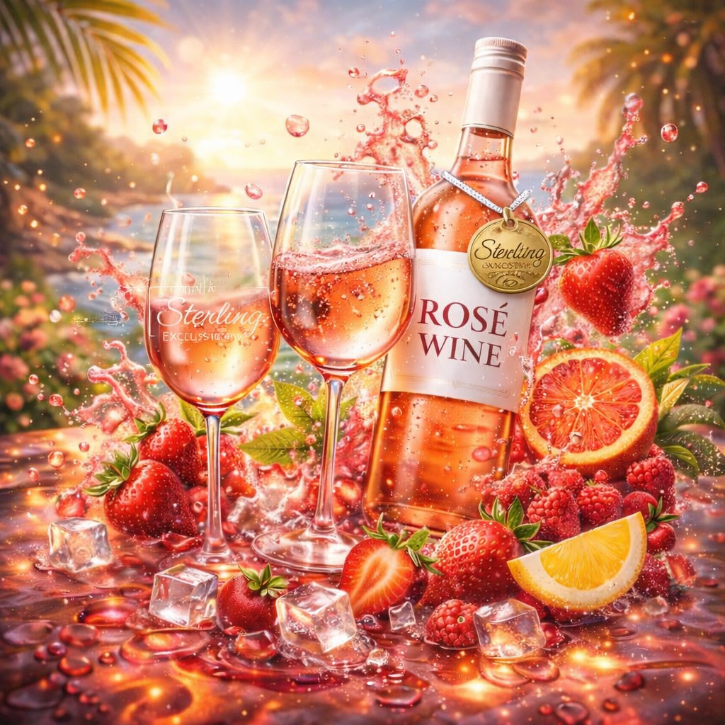 Roséwein Gläser Früchte Eiswürfel splash