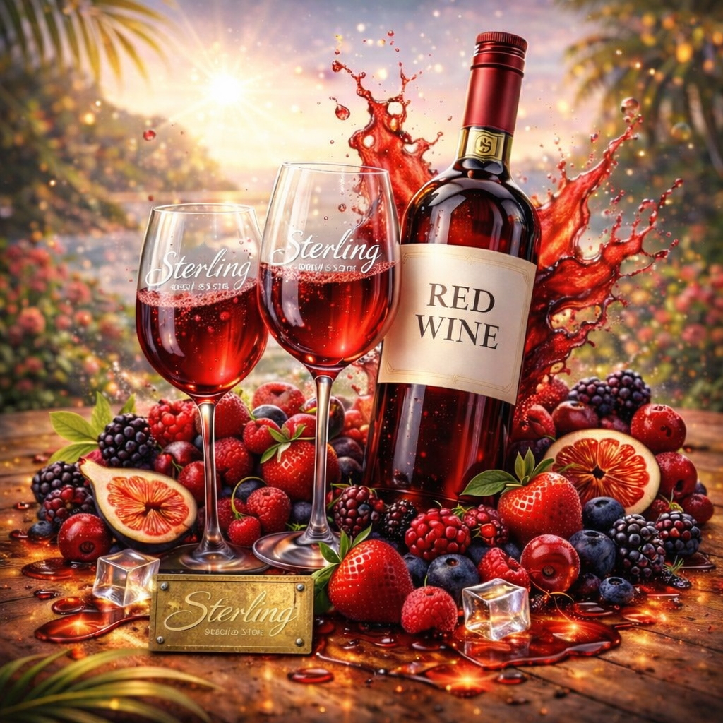 Rotwein Gläser rote Früchte Flasche Eiswürfel Splash